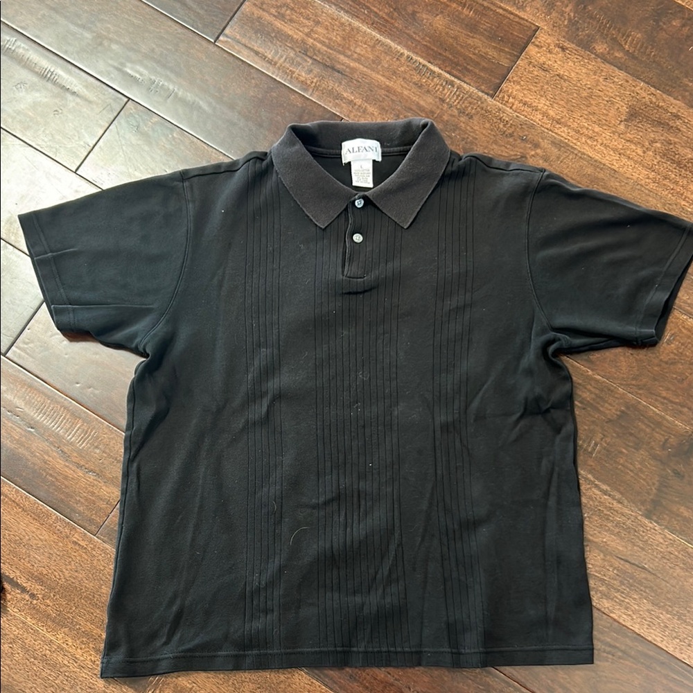 Alfani Black Polo Shirt with Ribbed Texture and Collared Neckline